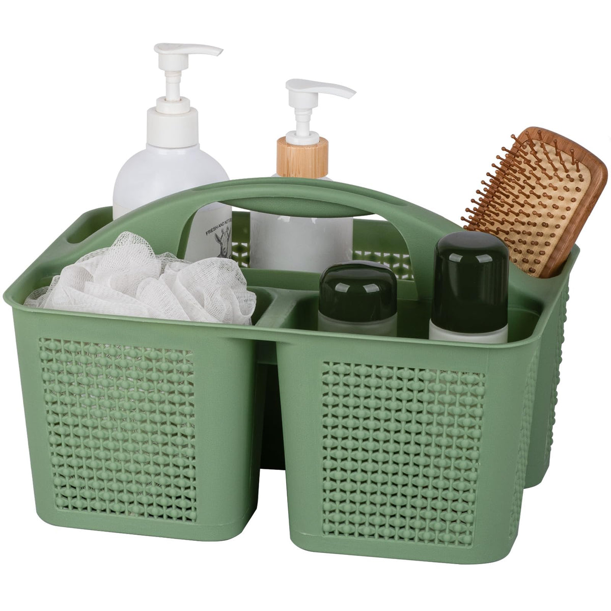 Plastic Portable Shower Caddy Basket with Handle, 3 Compartments, Grey