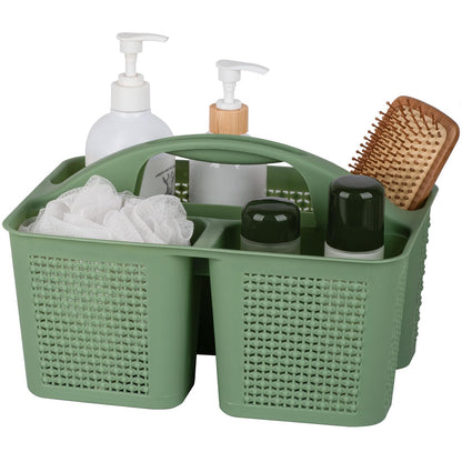 Plastic Portable Shower Caddy Basket with Handle, 3 Compartments, Grey