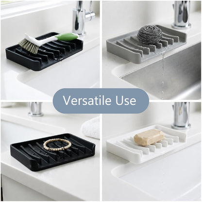 Bathway Silicone Soap Dishes for Shower, Self-Draining Bar Soap Holder Non-Slip Sink Organizer Tray for Sink, Bathroom & Kitchen, Keeps Bar Soap Dry& Dishwasher Safe, Black & Black (2 Pack)
