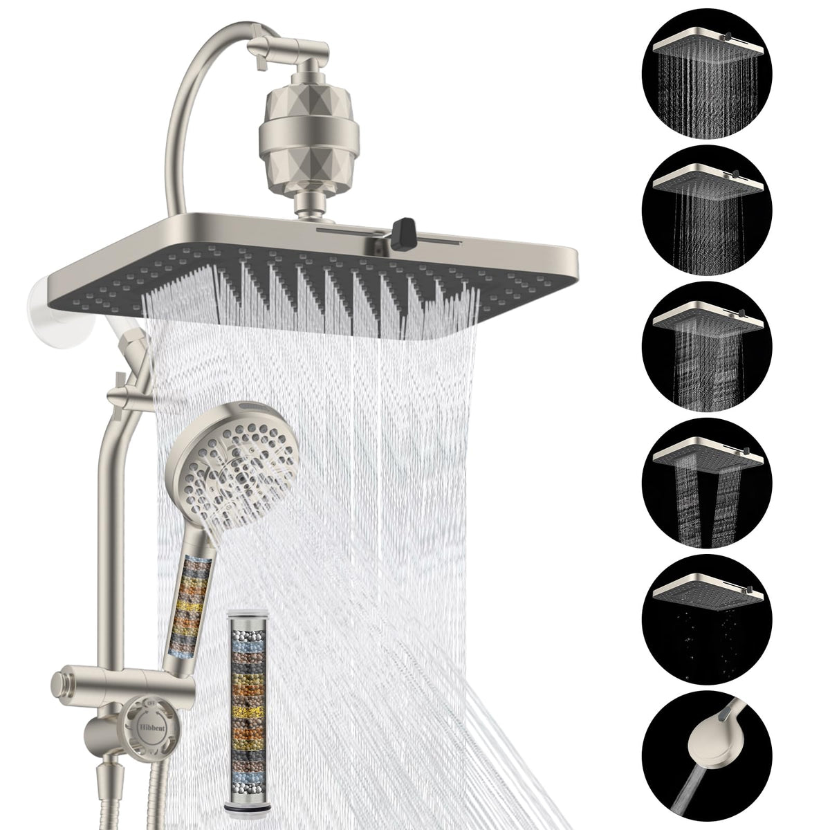 Hibbent cUPC Certified High Pressue 13'' Rainfall Shower Head with 5-Spray