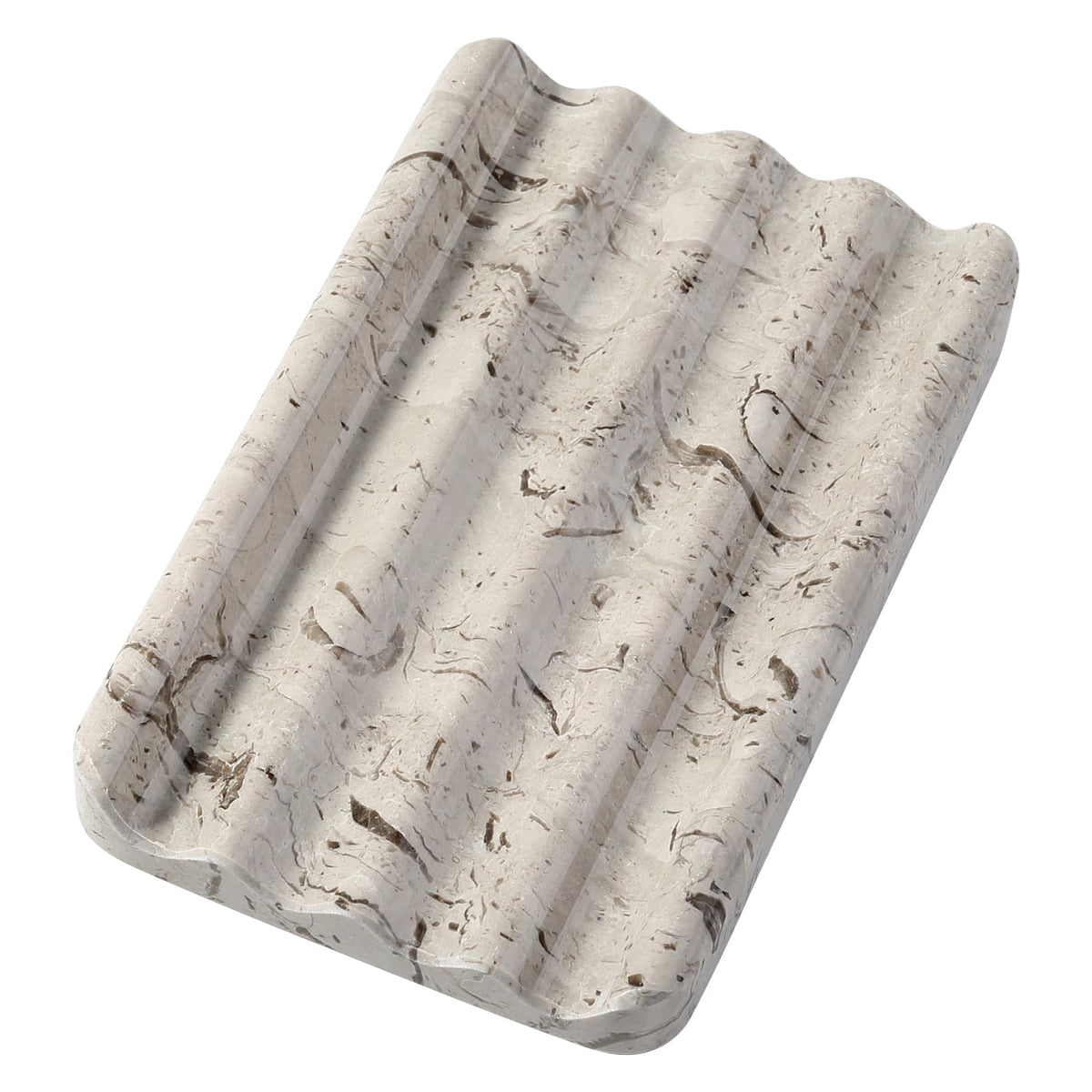 Koville Natural Marble Soap Dish for Bathroom Shower, White Gold Marble Soap Tray for Bathroom, Stone Soap Tray for Sink, Stripe Grooves Soap Saver Keep Soap Bars Dry Easy Clean