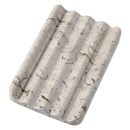 Koville Natural Marble Soap Dish for Bathroom Shower, White Gold Marble Soap Tray for Bathroom, Stone Soap Tray for Sink, Stripe Grooves Soap Saver Keep Soap Bars Dry Easy Clean