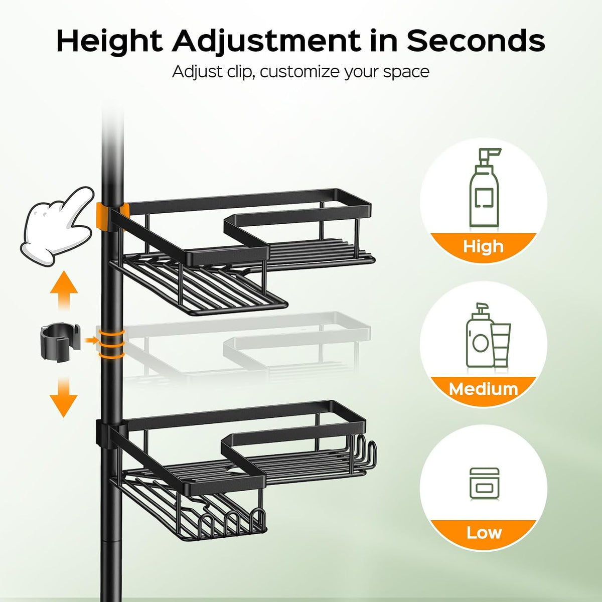 HAMITOR Shower Caddy Tension Pole: Corner Bathroom Organizer for Renters