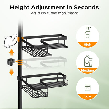 HAMITOR Shower Caddy Tension Pole: Corner Bathroom Organizer for Renters