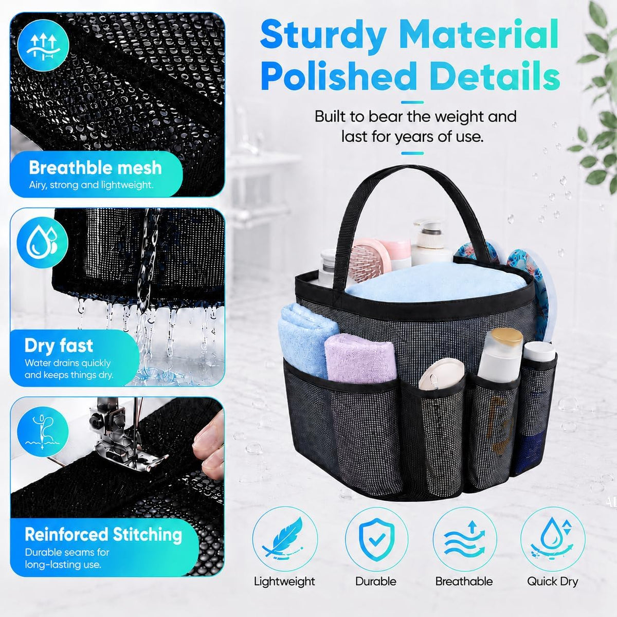 Mesh Shower Caddy Portable - 9 Pockets for College Dorm Room Essential