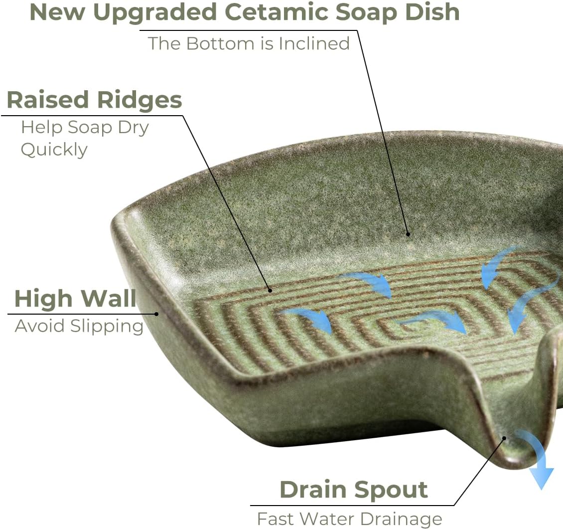 Zoeeker Self Draining Soap Dish, Ceramic Bar Soap Holder with Drainage