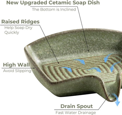 Zoeeker Self Draining Soap Dish, Ceramic Bar Soap Holder with Drainage