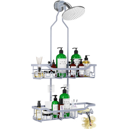 Upgraded Extended Length Shower Organizer with Hooks, Rustproof Shampoo Soap Holder, Large Hanging Bathroom Caddy