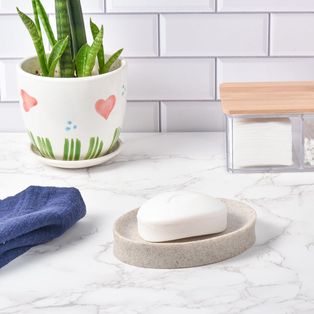 IMEEA Oval Resin Soap Dish for Bathroom Sink Stone-Look Soap Tray Holder