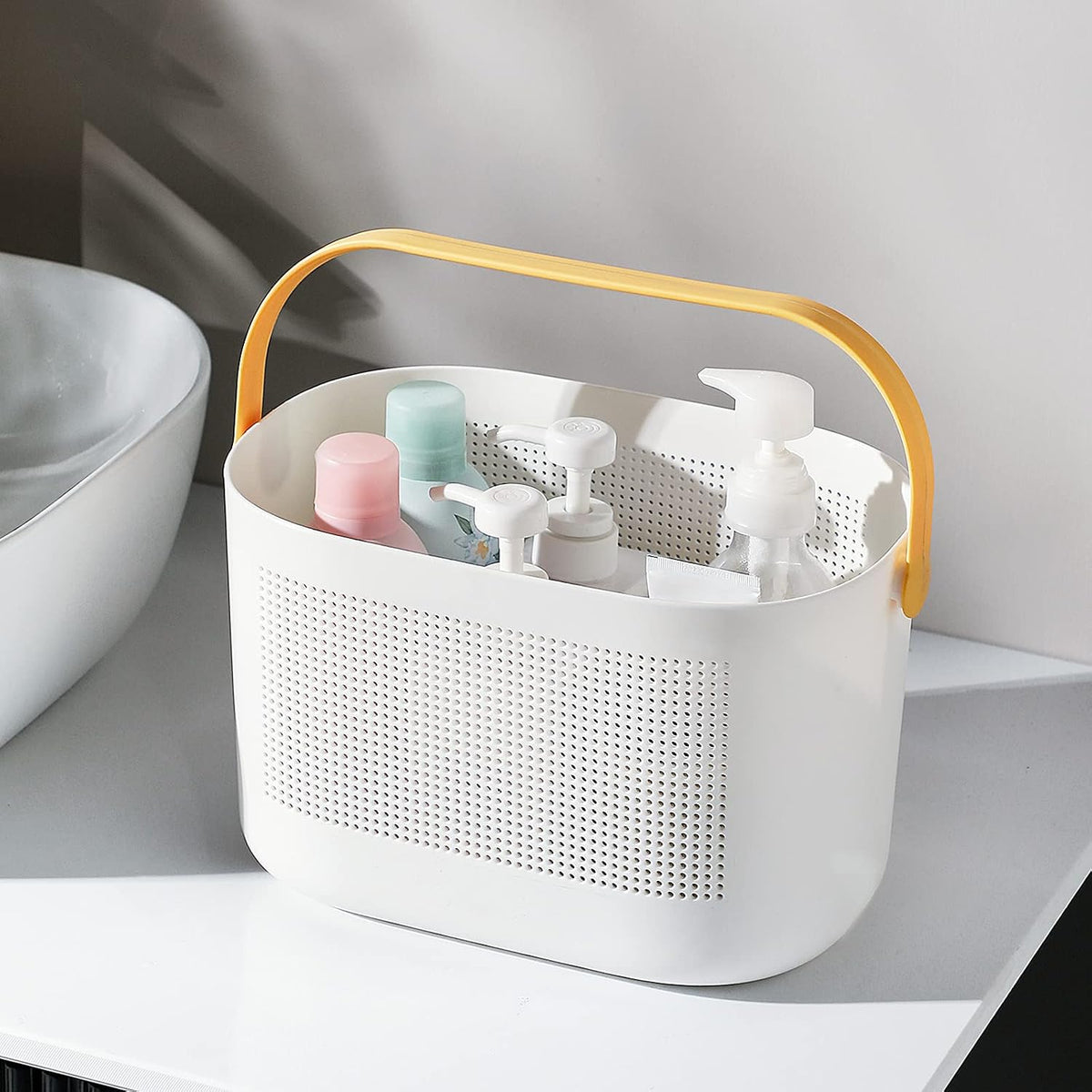 Plastic Portable Shower Caddy Basket, Storage Organizer with Handle, Yellow
