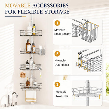 SEIRIONE Rustproof Corner Shower Caddy Tension Pole for Bathroom Storage