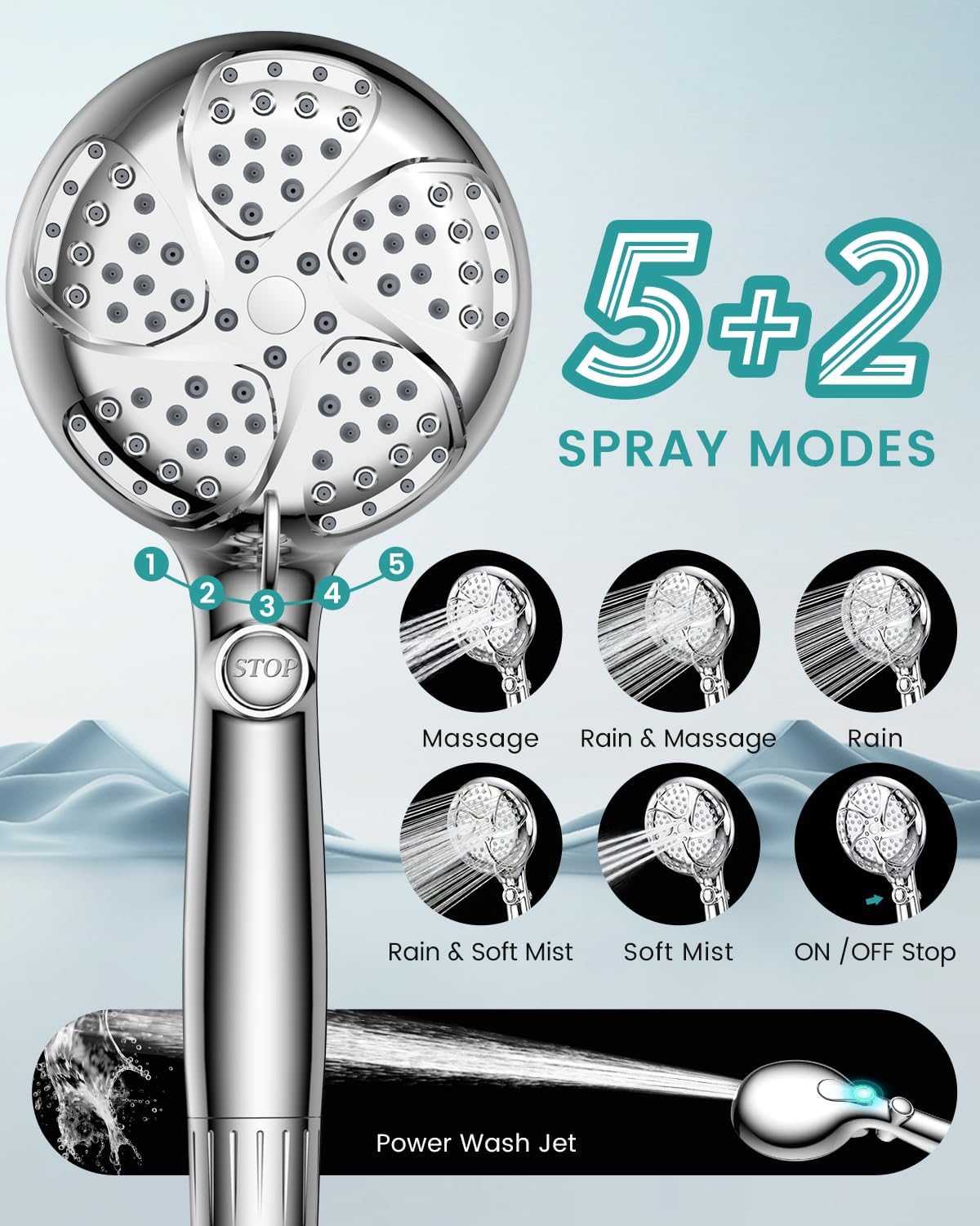 Filtered Shower Head with Handheld, High Pressure 7 Mode Shower Heads