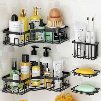 MAXIFFE 3 Pack Corner Shower Caddy with Soap Holder, Large Capacity Sturdy Easy Install No Drilling Stainless Steel Hold 40 LBS Shower Organizer Shelves Rack Storage for Family Renters Bathroom, Black