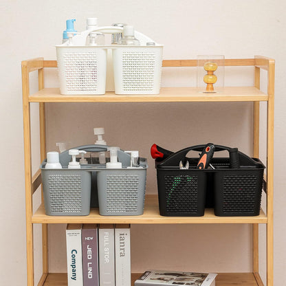 Plastic Portable Shower Caddy Basket with Handle, 3 Compartments, Grey