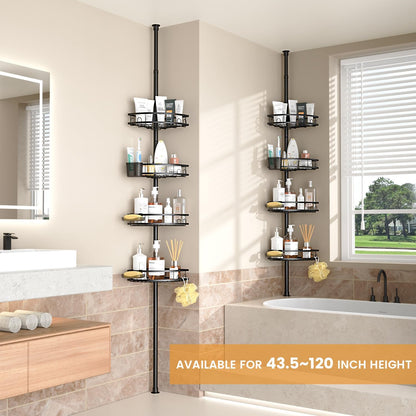 Adjustable Tension Pole Shower Caddy: Rustproof Corner Bathroom Organizer