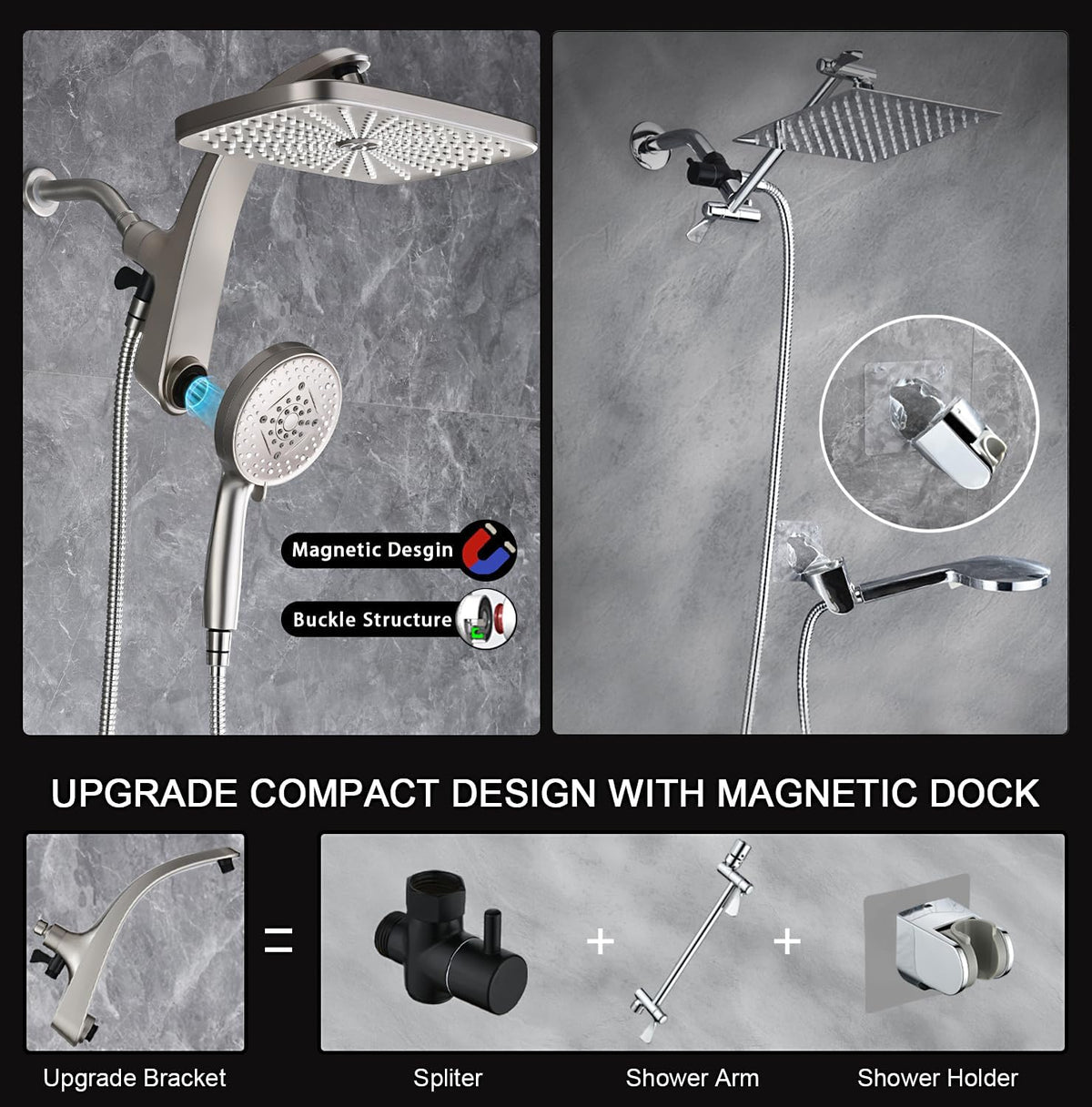 Rain Shower Head with Handheld Showerhead, Nickel 1.75GPM 460311