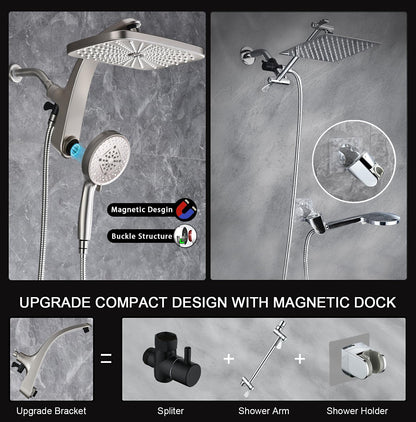 Rain Shower Head with Handheld Showerhead, Nickel 1.75GPM 460311