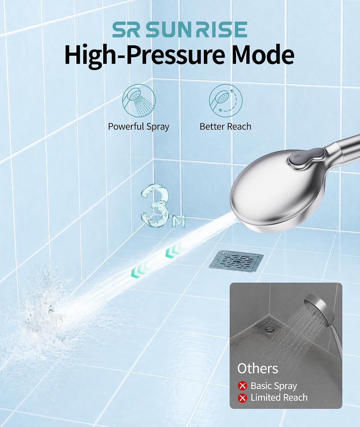 SR SUN RISE Filtered Shower Head with Handheld High Pressure 9 Spray Mode Showerhead Detachable Shower Head Water Softener Filters Beads for Hard Water Remove Chlorine 1 Filter Bright Silver