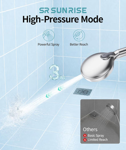 SR SUN RISE Filtered Shower Head with Handheld High Pressure 9 Spray Mode Showerhead Detachable Shower Head Water Softener Filters Beads for Hard Water Remove Chlorine 1 Filter Bright Silver