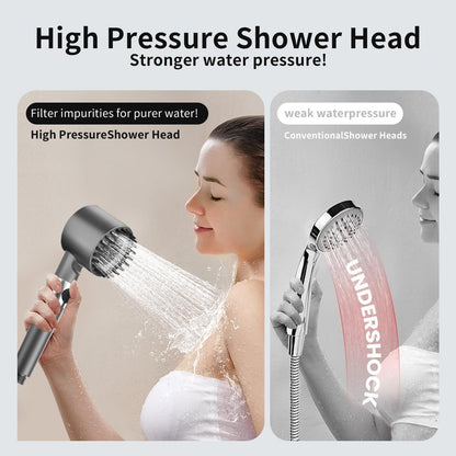 Ion Shower Head, Shower Head High Pressure with Handheld & 5 Filters, 4 Modes & Pause Switch, Showerhead Set with 59" Explosion-Proof Hose & Dual Brackets for Hard Water & Pets, Gray