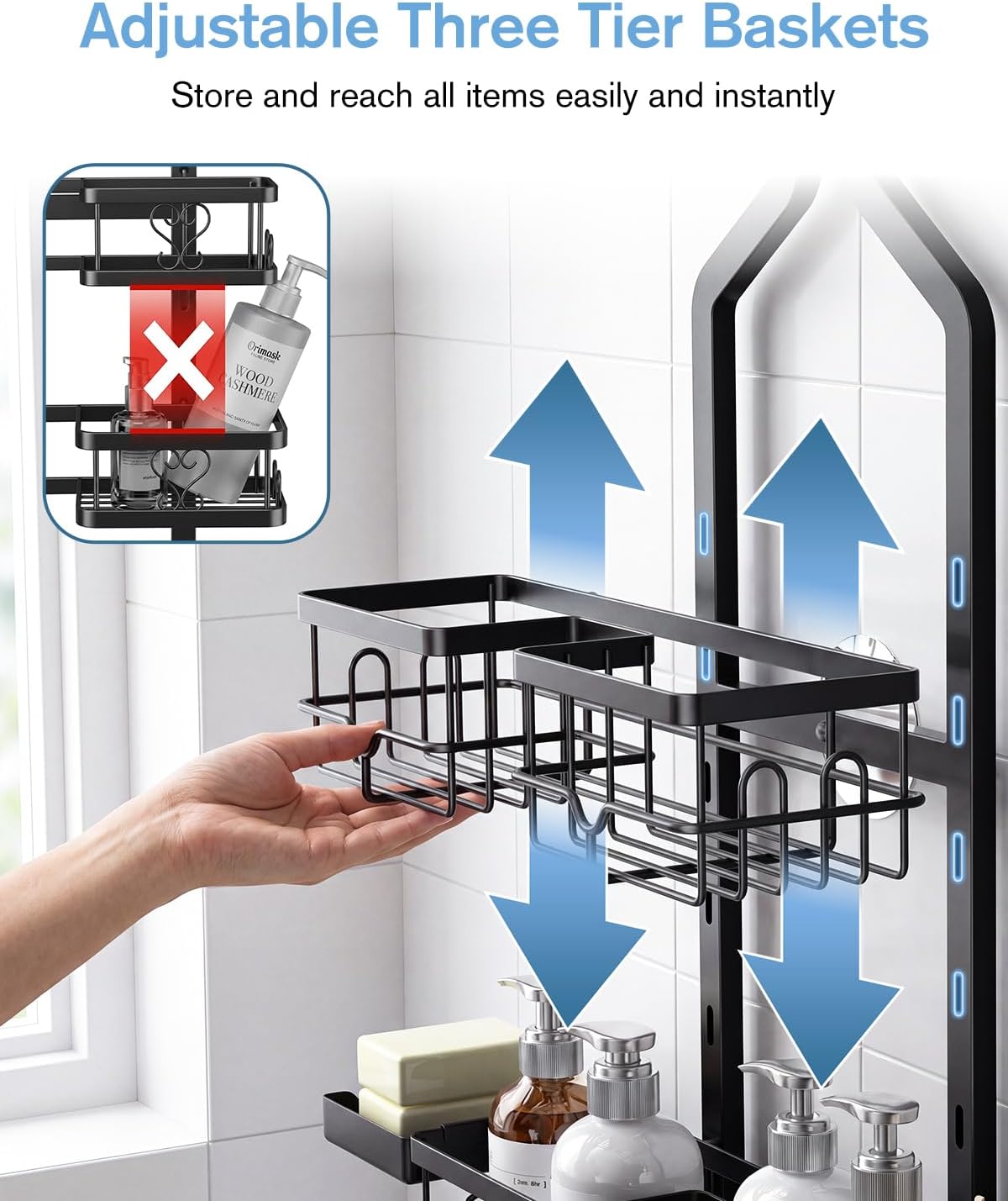 Shower Caddy Hanging, 3-Tier Hanging Shower Caddy Over Showerhead & Door