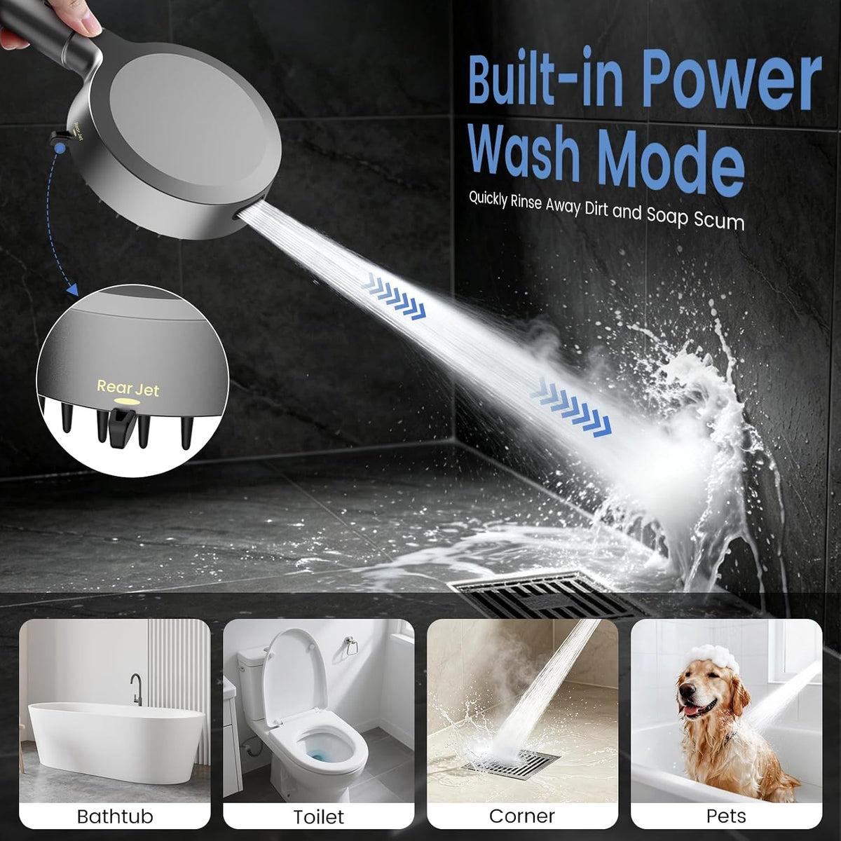 FEELSO Shower Head with Handheld, 5” High Pressure Hand held Showerhead