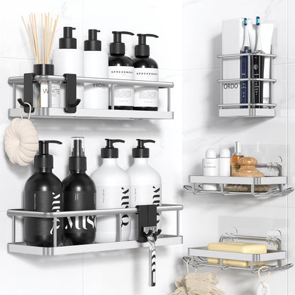 YASONIC Shower Caddy Adhesive, Rustproof Shower Organizer, Large Capacity Shower Shelves for Inside Shower, No Drilling Bathroom Organizers and Storage for Home Decor （2 Pack Silver）