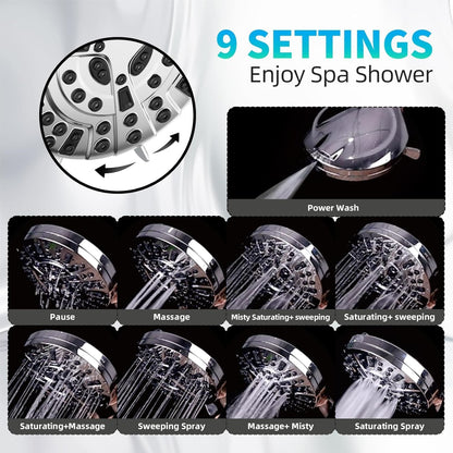 BESAQUO 9 Functions High Pressure Handheld Shower Head with Power Wash