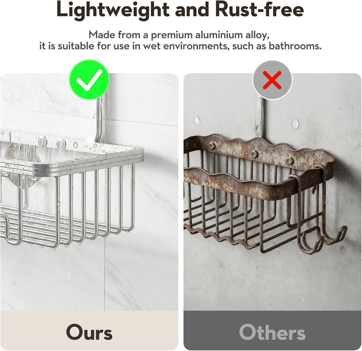 Shower Caddy Hanging, Never Rust Shower Organizer Hanging, Aluminum Shower Racks for Inside Shower with Hooks for Razor, Bathroom Organizers and Storage with Soap Holder, Bright Silver