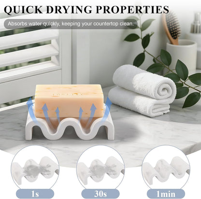 Diatomite Soap Dish Bar Soap Holder Quick Drying Sponge Tray, Marble White