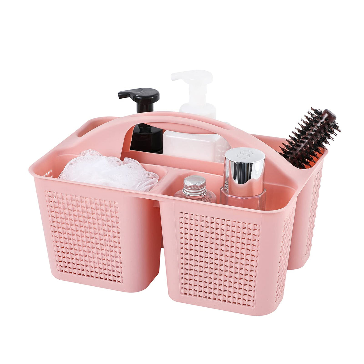 Plastic Portable Shower Caddy Basket with Handle, 3 Compartments, Grey