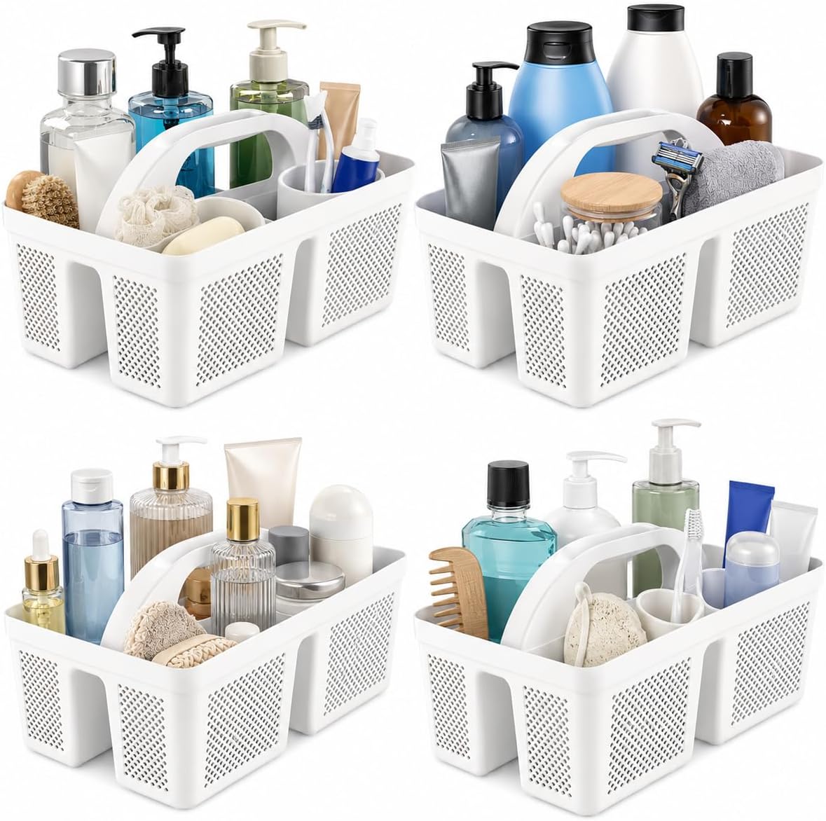 Portable Shower Caddy with Handle - 4 PCS, BPA-free, White