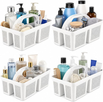 Portable Shower Caddy with Handle - 4 PCS, BPA-free, White