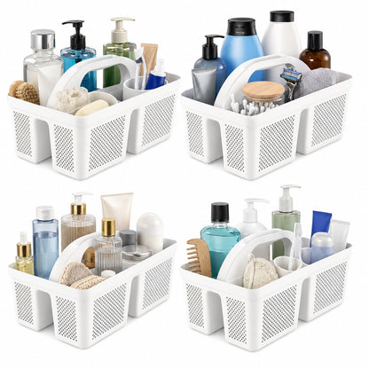 Portable Shower Caddy with Handle - 4 PCS, BPA-free, White