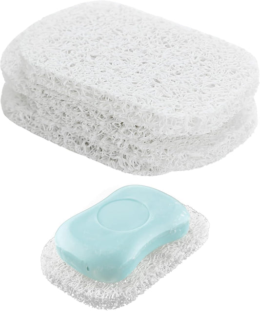 Snowkingdom 4 Pack White Soap Saver Holder for Bar Soap Shower Bathroom Dish Self Draining Lift Pad Porous Construction air circulate 2.9" x 4.5" PVC Non-BPA Non-Slip Durable
