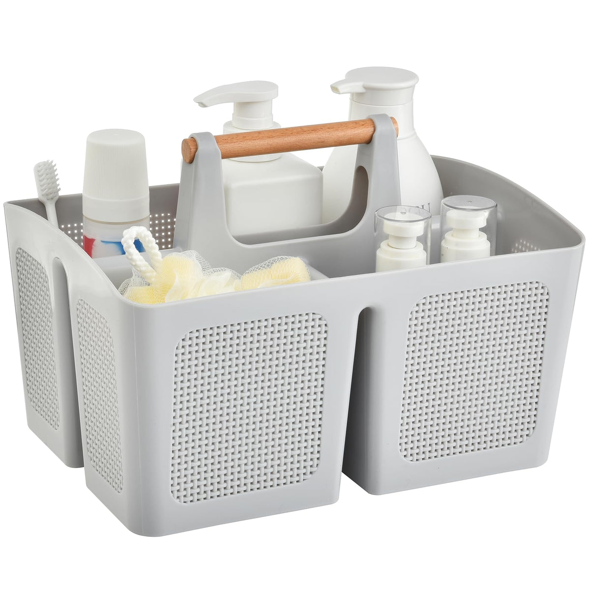 ALINK Portable Shower Caddy Basket with Compartments, Plastic Divided Cleaning Caddy Organizer Storage Tote with Handle for Bathroom, College, Dorm Room Essentials, Black