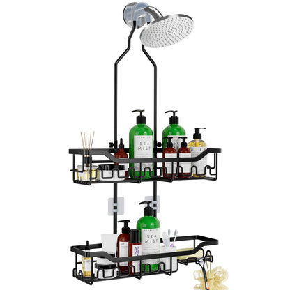 Upgraded Extended Length Shower Organizer with Hooks, Rustproof Shampoo Soap Holder, Large Hanging Bathroom Caddy