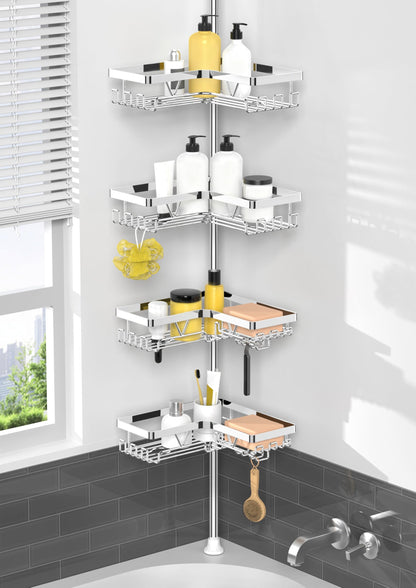KEGII Corner Shower Caddy Tension Pole, Large Capacity Bathroom Organizer