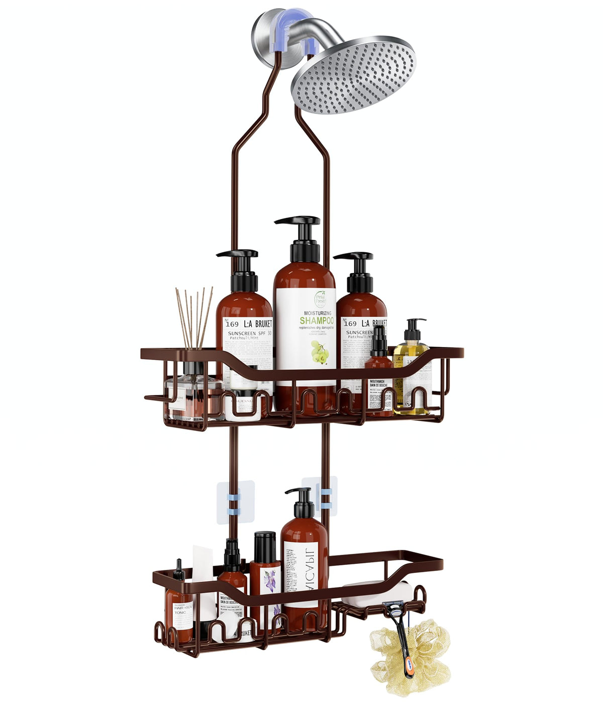 Upgraded Extended Length Shower Organizer with Hooks, Rustproof Shampoo Soap Holder, Large Hanging Bathroom Caddy
