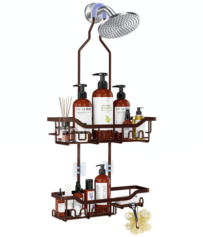 Upgraded Extended Length Shower Organizer with Hooks, Rustproof Shampoo Soap Holder, Large Hanging Bathroom Caddy