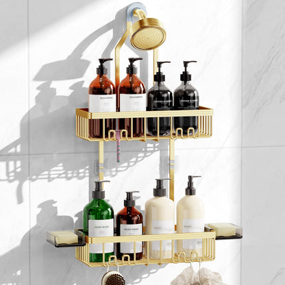 Shower Caddy Hanging, Never Rust Shower Organizer Hanging, Aluminum Shower Racks for Inside Shower with Hooks for Razor, Bathroom Organizers and Storage with Soap Holder, Bright Silver