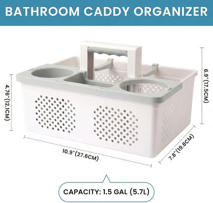 KMV Dorm Room Portable Shower Caddy with Adjustable Compartments - Ventilated Drainage Design with Handles, Perfect Toiletries Organizer for College Dorms-white