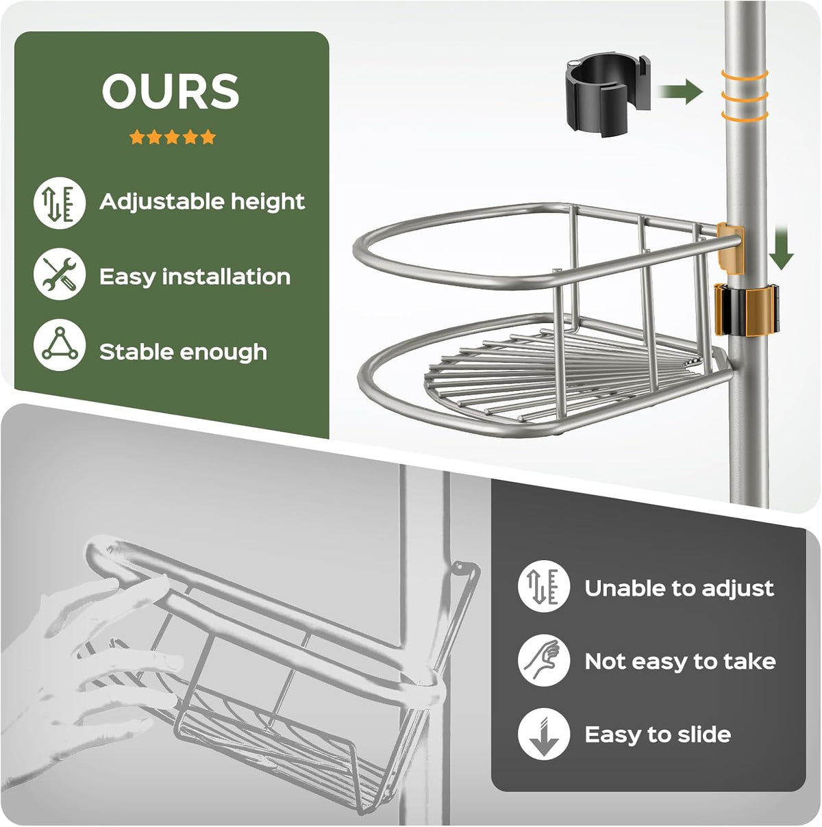 HAMITOR Corner Shower Caddy Tension Pole 4 Tier Rustproof Shampoo Organizer