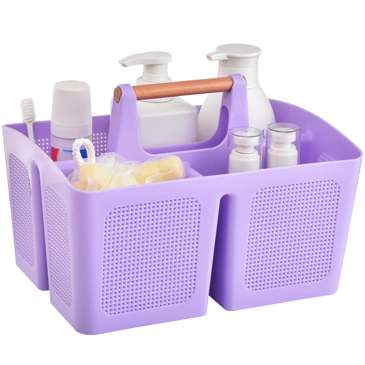 ALINK Portable Shower Caddy Basket with Compartments, Plastic Divided Cleaning Caddy Organizer Storage Tote with Handle for Bathroom, College, Dorm Room Essentials, Black