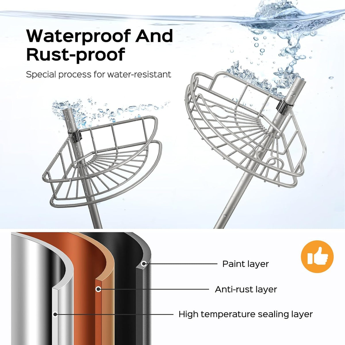 HAMITOR Corner Shower Caddy Tension Pole 4 Tier Rustproof Shampoo Organizer
