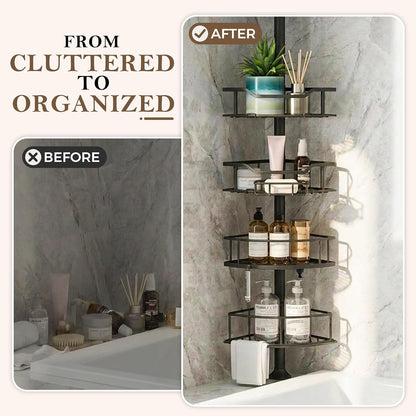 Corner Shower Caddy Tension Pole, Bathroom Organizer for Renters