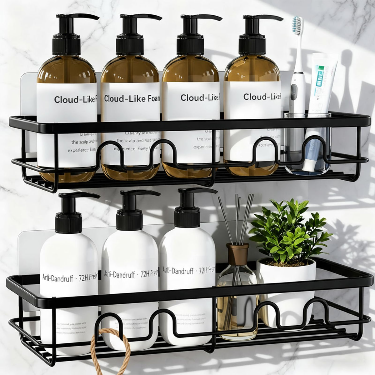 Corner Shower Caddy Tension Pole, 4 Tier Rustproof Shower Tension Rod Organizer, Adjustable 25-125 Inch Bathroom Shower Organizer Shelves for Bathtub Shampoo Storage, Black