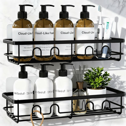 Corner Shower Caddy Tension Pole, 4 Tier Rustproof Shower Tension Rod Organizer, Adjustable 25-125 Inch Bathroom Shower Organizer Shelves for Bathtub Shampoo Storage, Black