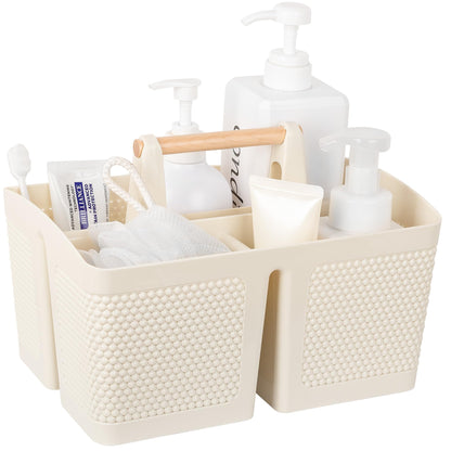rejomiik Portable Shower Caddy Basket Plastic Cleaning Caddy Organizer Storage Tote with Handle for Bathroom, College, Dorm Room Essentials, White