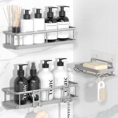 YASONIC Shower Caddy Adhesive, Rustproof Shower Organizer, Large Capacity Shower Shelves for Inside Shower, No Drilling Bathroom Organizers and Storage for Home Decor （2 Pack Silver）